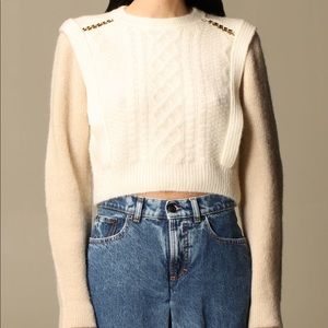 Self-portrait cropped sweater with jewel chains